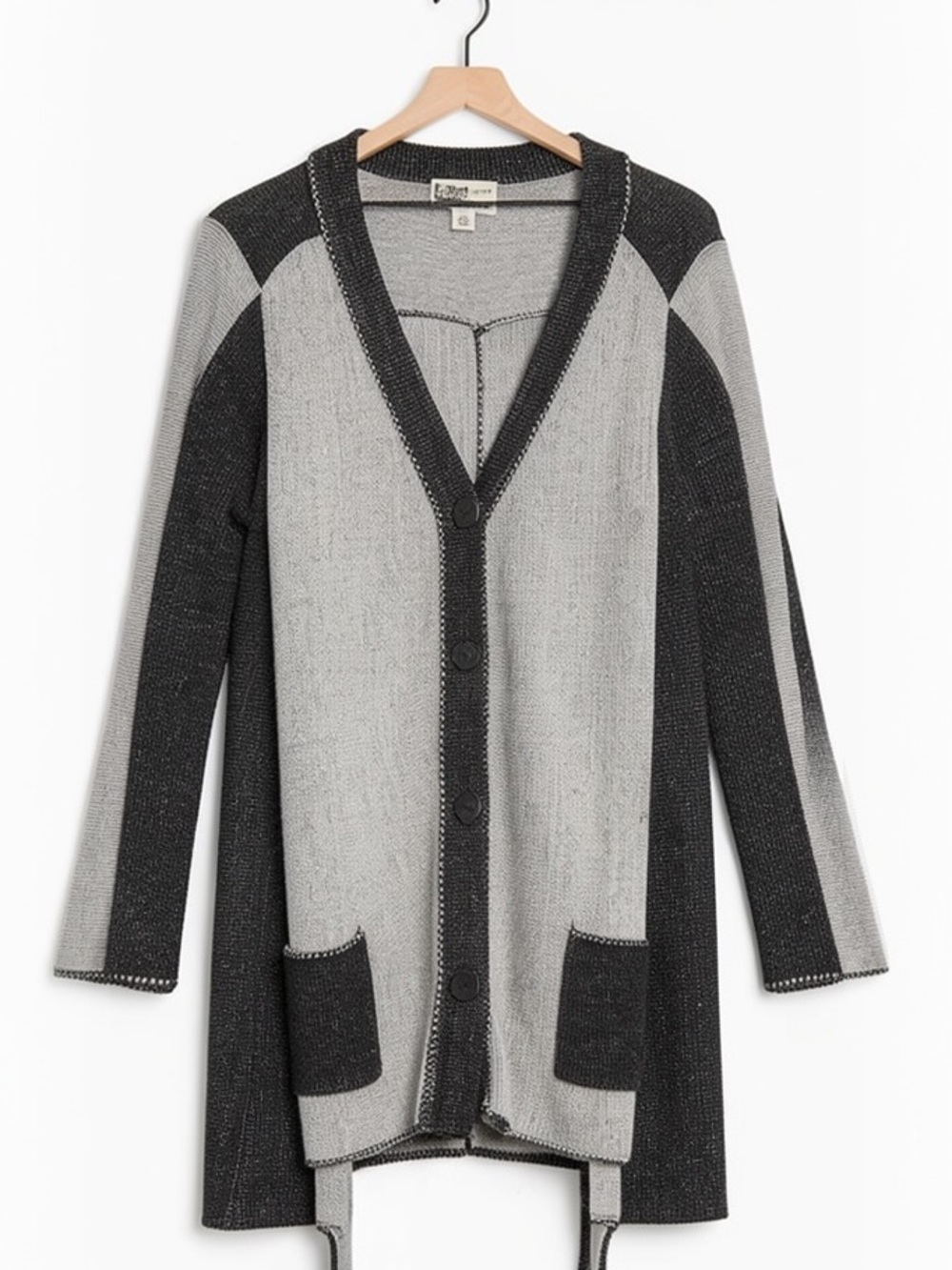 Habitat Black Grey Colorblock Lagenlook Cotton Cardigan Sweater Size Large